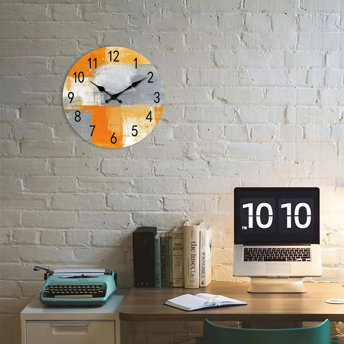 Orologio da parete astratto arancione grigio