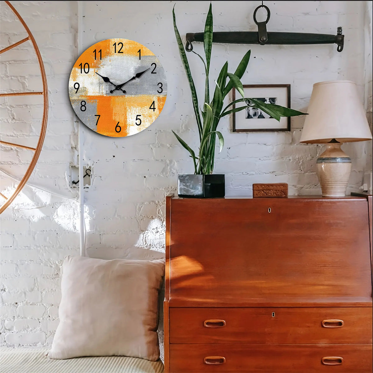 Orologio da parete astratto arancione grigio