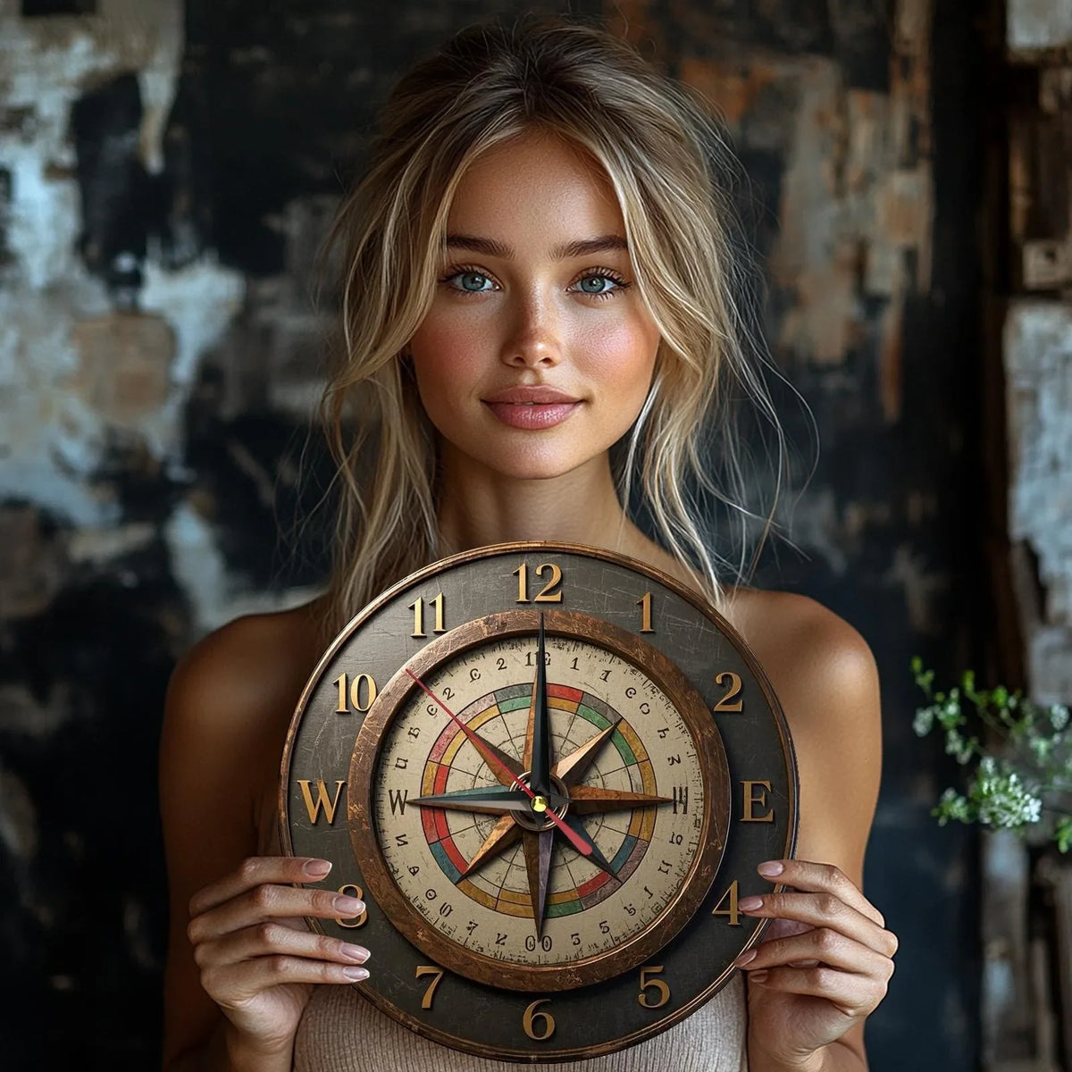 Orologio da parete bussola legno rustico