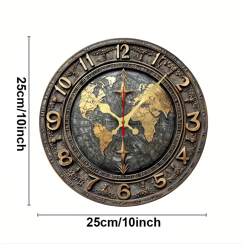 orologio da parete in legno vintage mappamondo